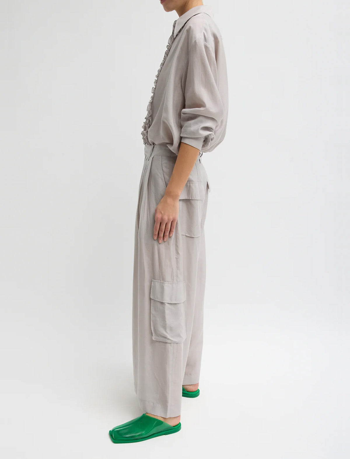 TIBI Silk Voile Easy Tuxedo Shirt in Stone