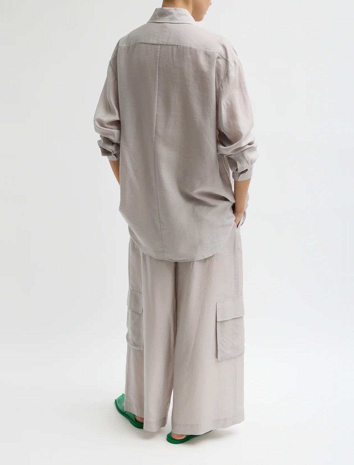 TIBI Silk Voile Easy Tuxedo Shirt in Stone