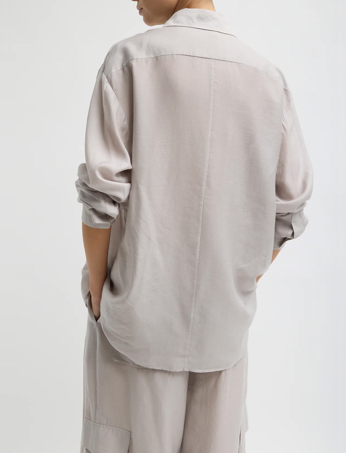 TIBI Silk Voile Easy Tuxedo Shirt in Stone