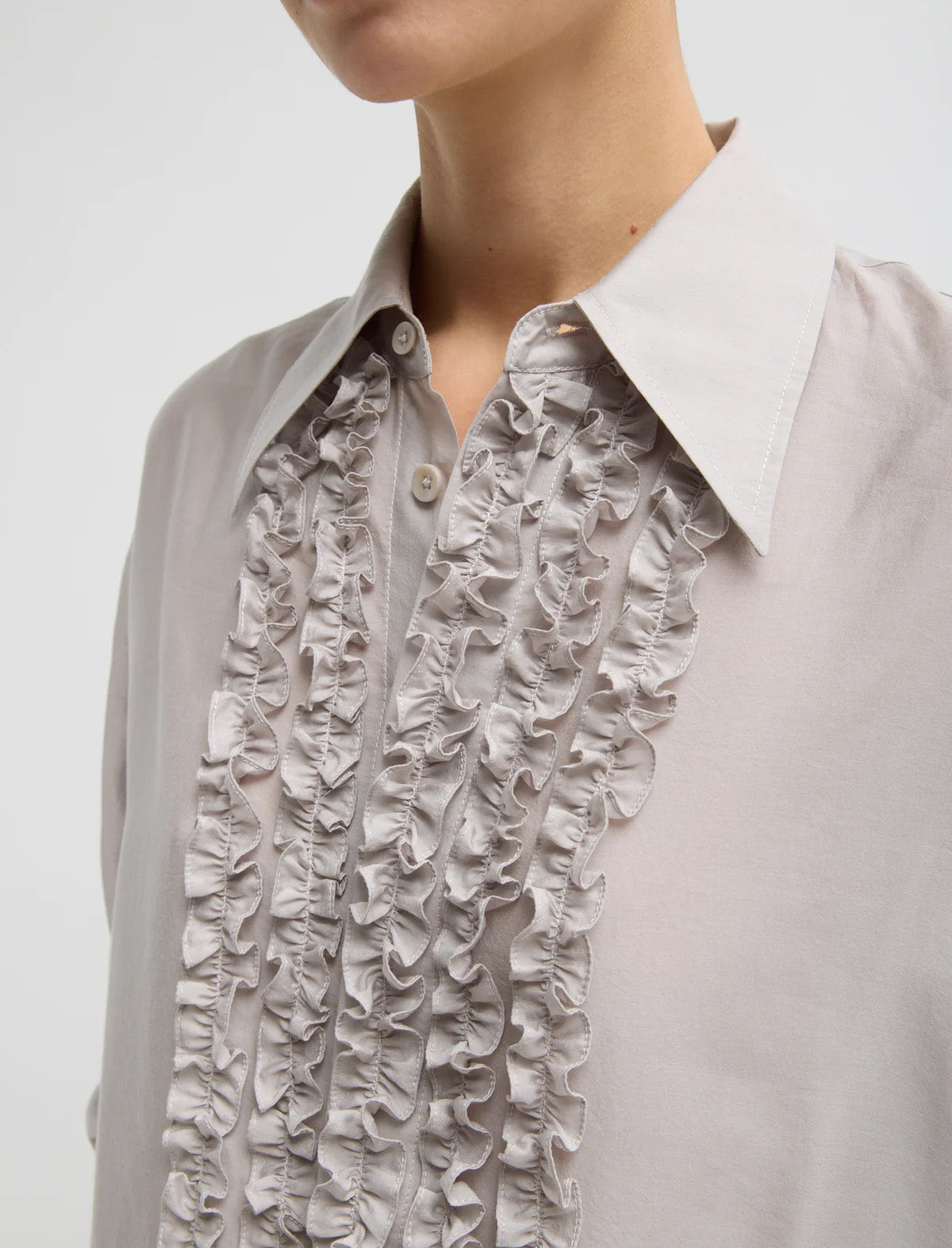 TIBI Silk Voile Easy Tuxedo Shirt in Stone