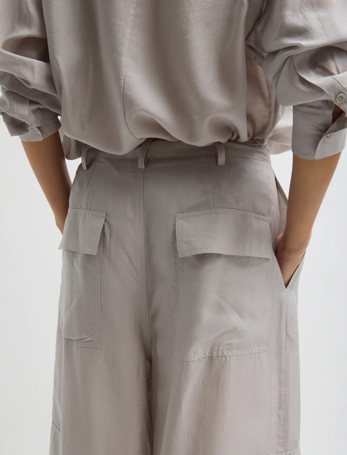 TIBI Silk Voile Easy Tuxedo Shirt in Stone