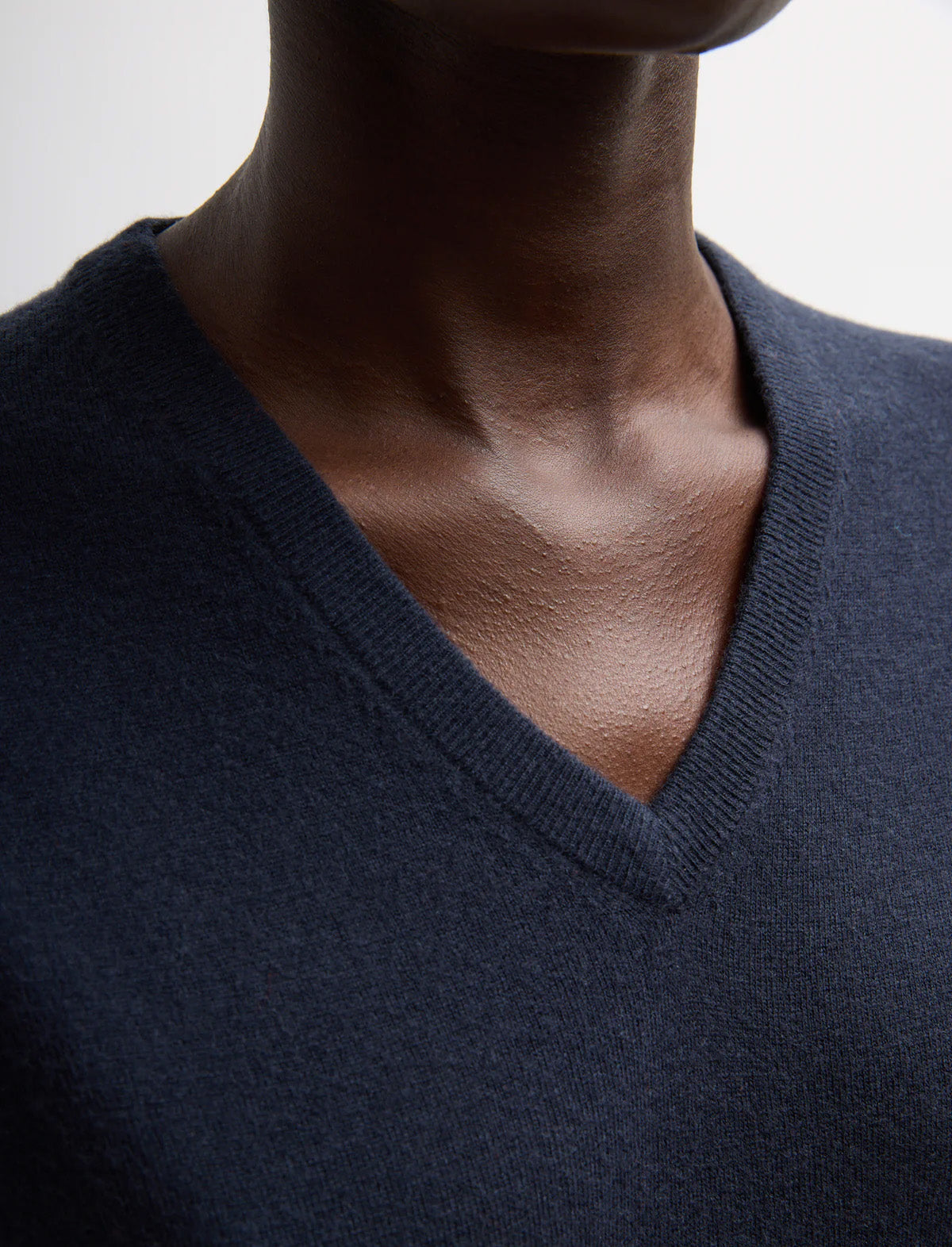 TIBI Skinlike Mercerized Wool Shrunken V-Neck Sweater in Navy
