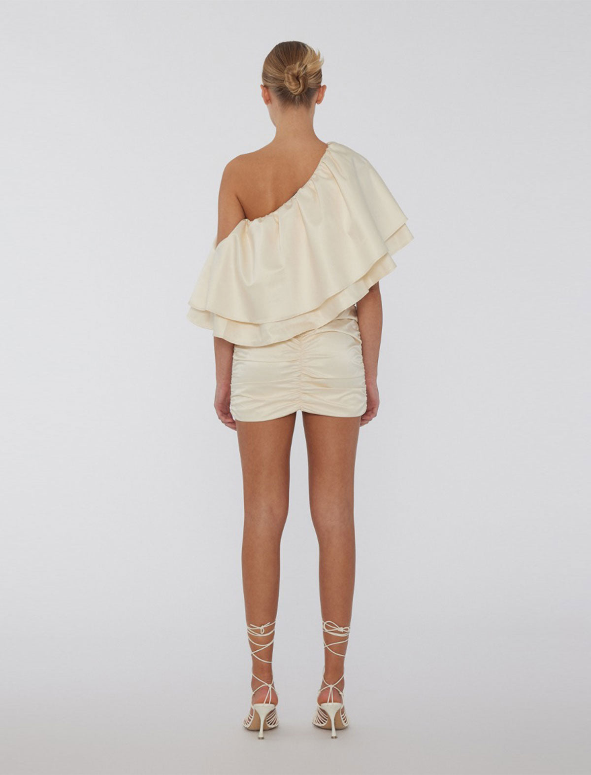 ROTATE Birger Christensen Ruched One-Shoulder Dress in Egret