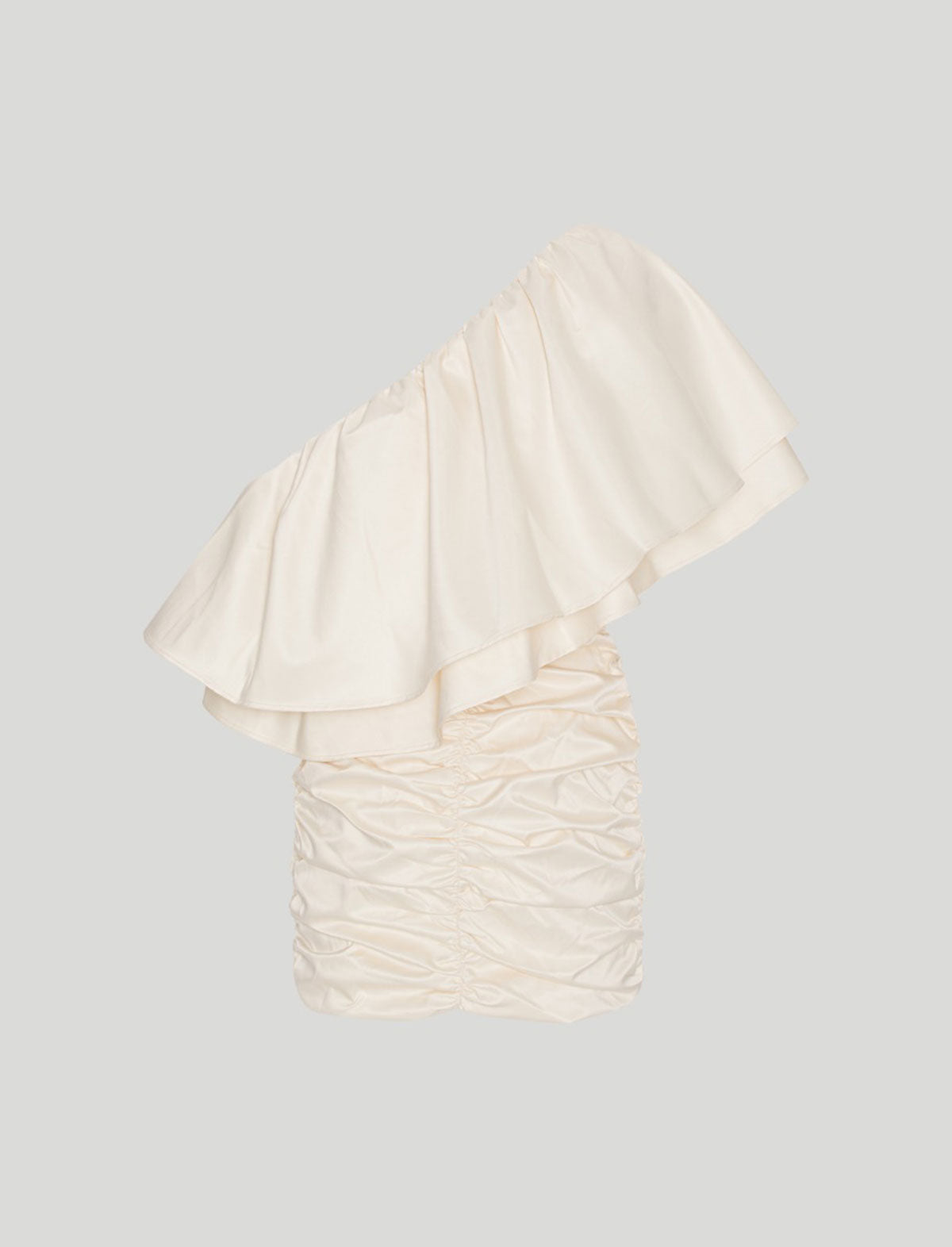 ROTATE Birger Christensen Ruched One-Shoulder Dress in Egret