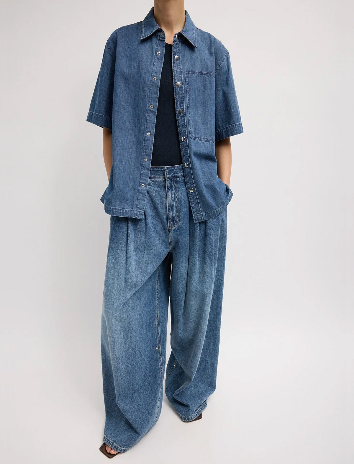TIBI Spring Denim Triple Pleat Jean in Classic Blue