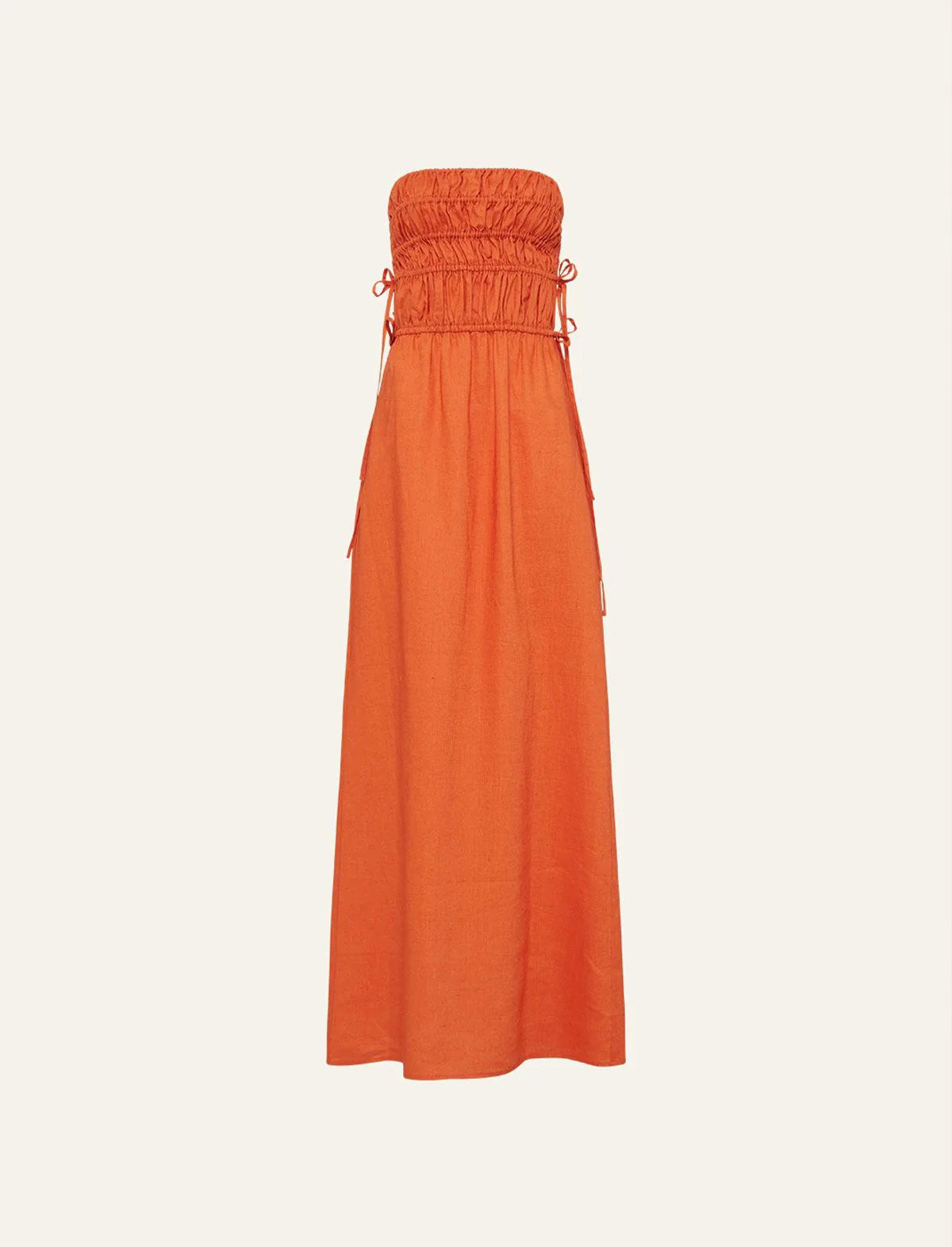 PEONY Strapless Midi Dress in Melon