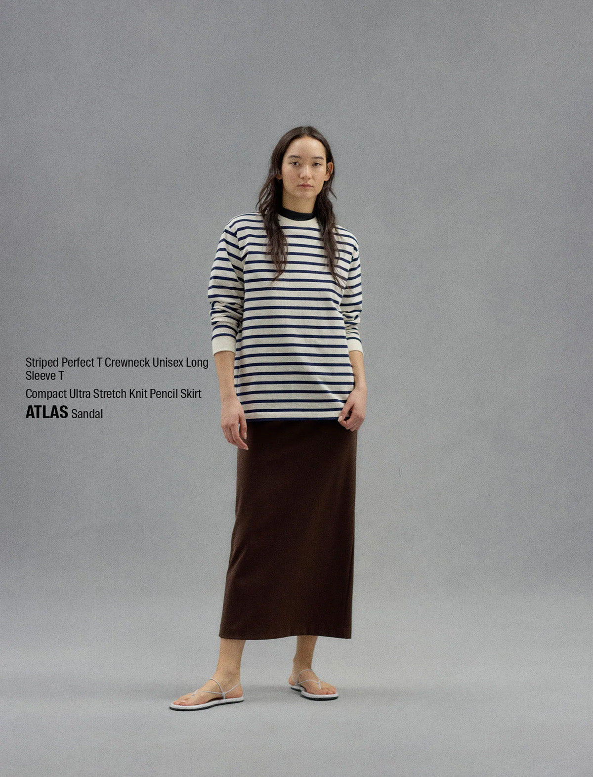 TIBI Striped Perfect Unisex Long Sleeve T-Shirt Navy Multi