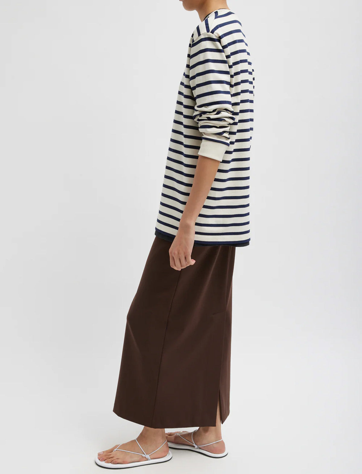 TIBI Striped Perfect Unisex Long Sleeve T-Shirt Navy Multi