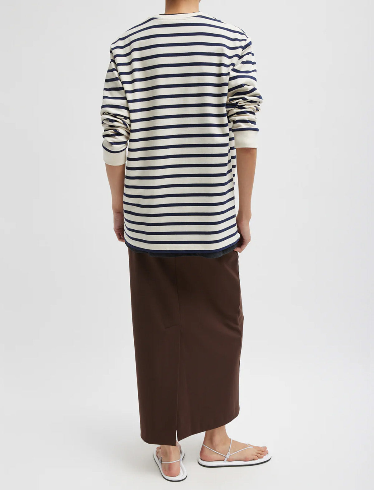 TIBI Striped Perfect Unisex Long Sleeve T-Shirt Navy Multi