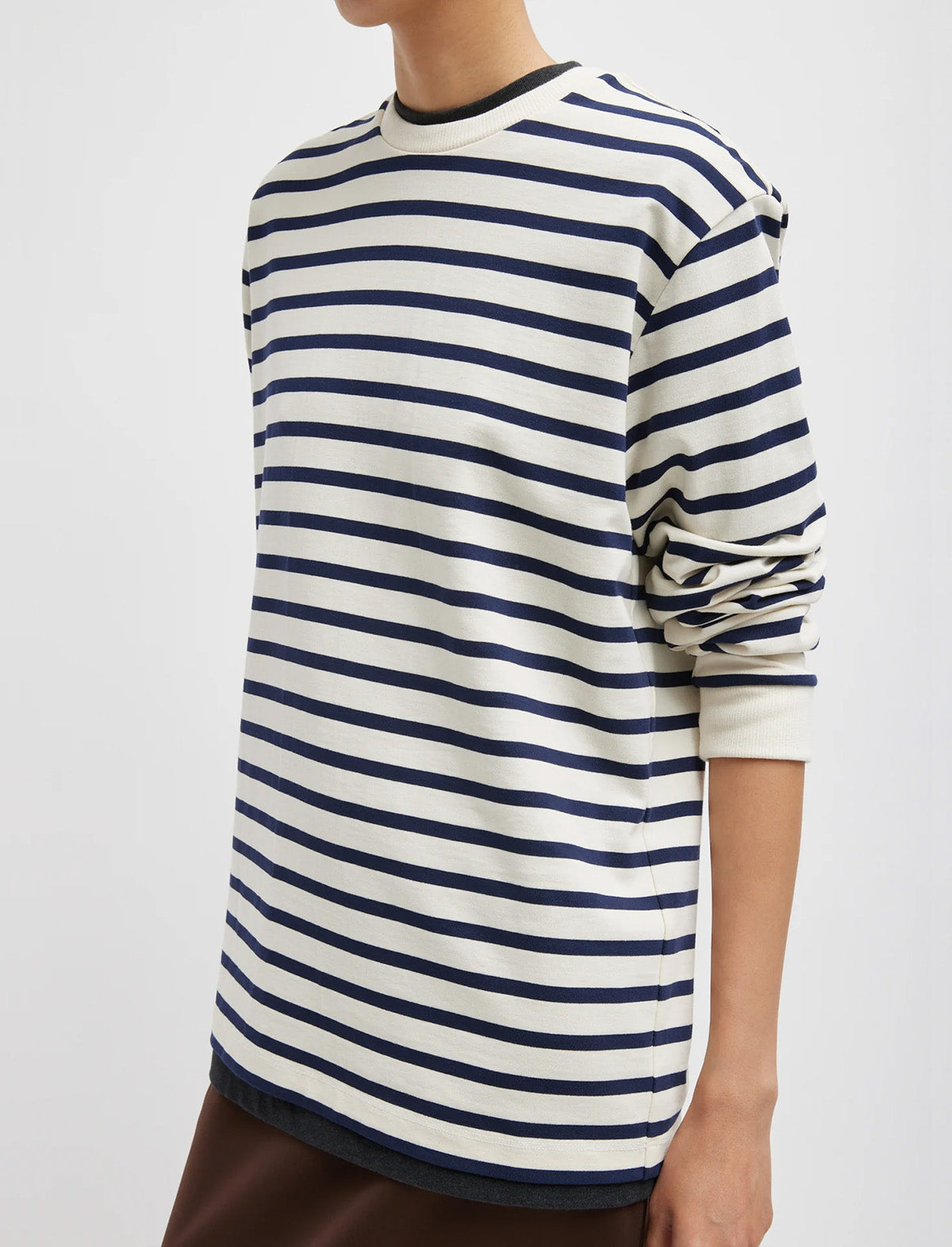 TIBI Striped Perfect Unisex Long Sleeve T-Shirt Navy Multi