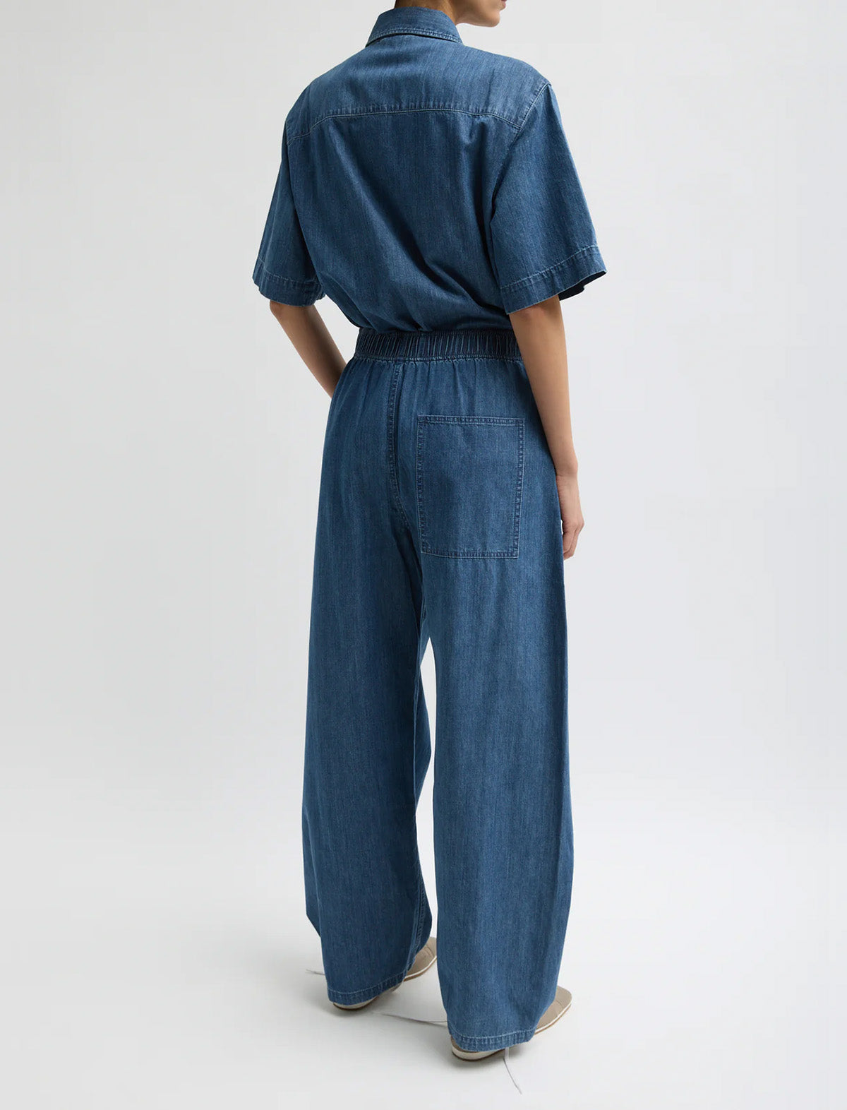 TIBI Summer Denim Classic Wash Camp Shirt in Classic Blue