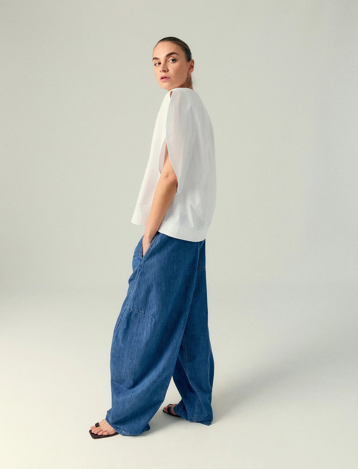 TIBI Summer Denim Classic Wash Winslow Pant in Classic Blue