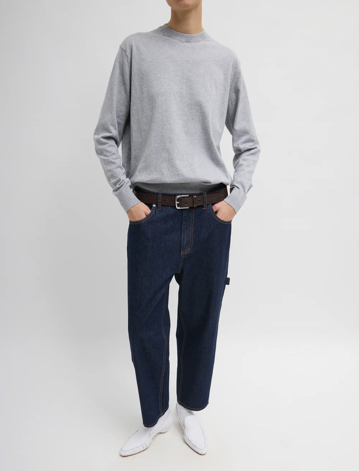 TIBI Super Fine Gauge Perfect Men's Pullover in Heather Grey