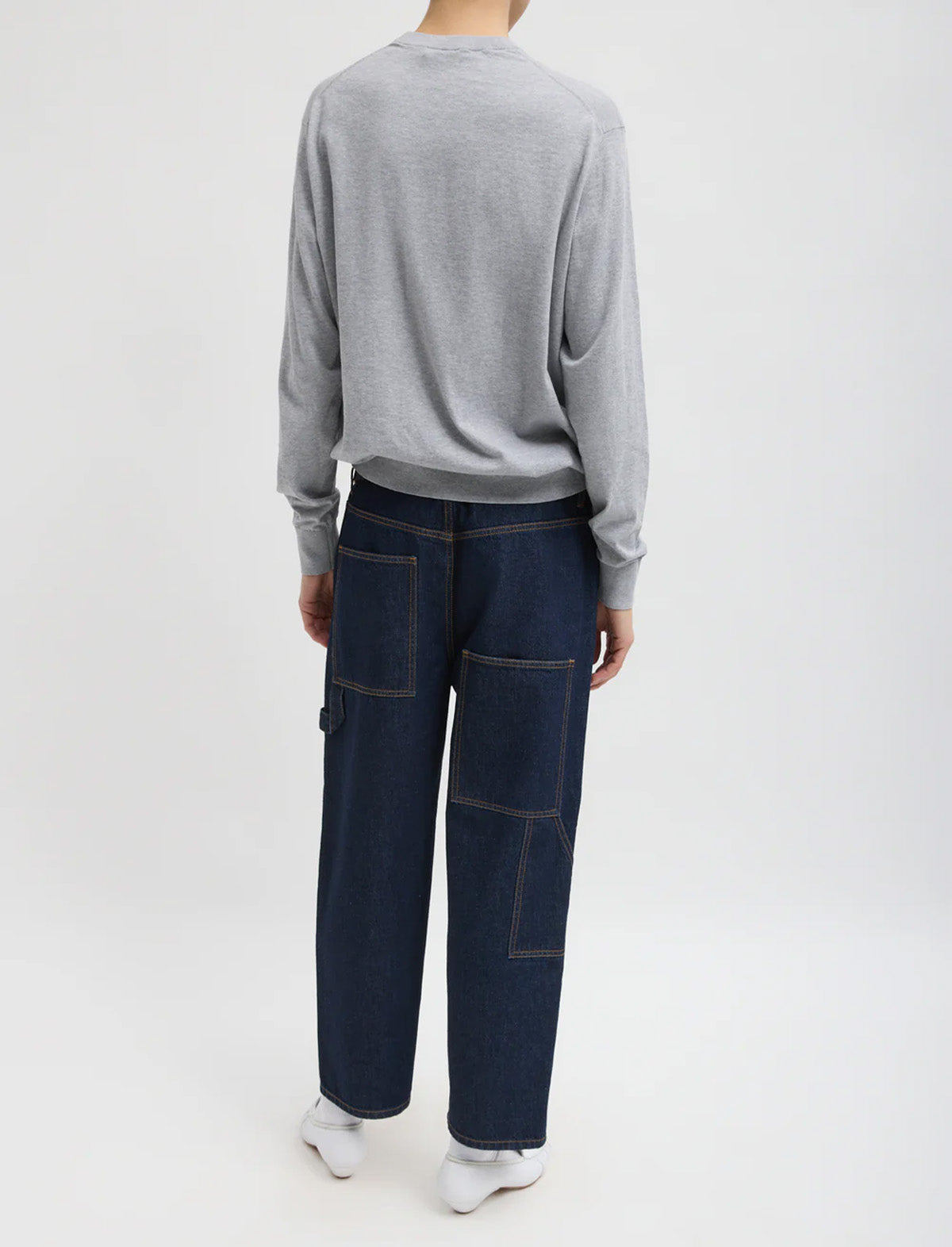 TIBI Super Fine Gauge Perfect Men's Pullover in Heather Grey