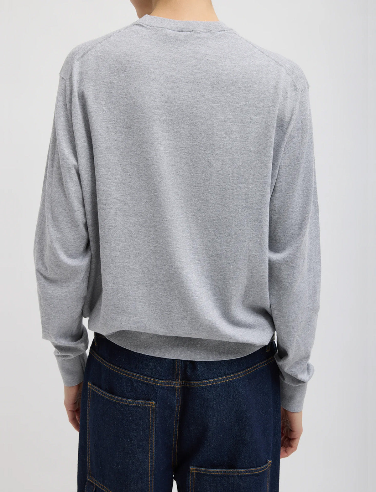 TIBI Super Fine Gauge Perfect Men's Pullover in Heather Grey