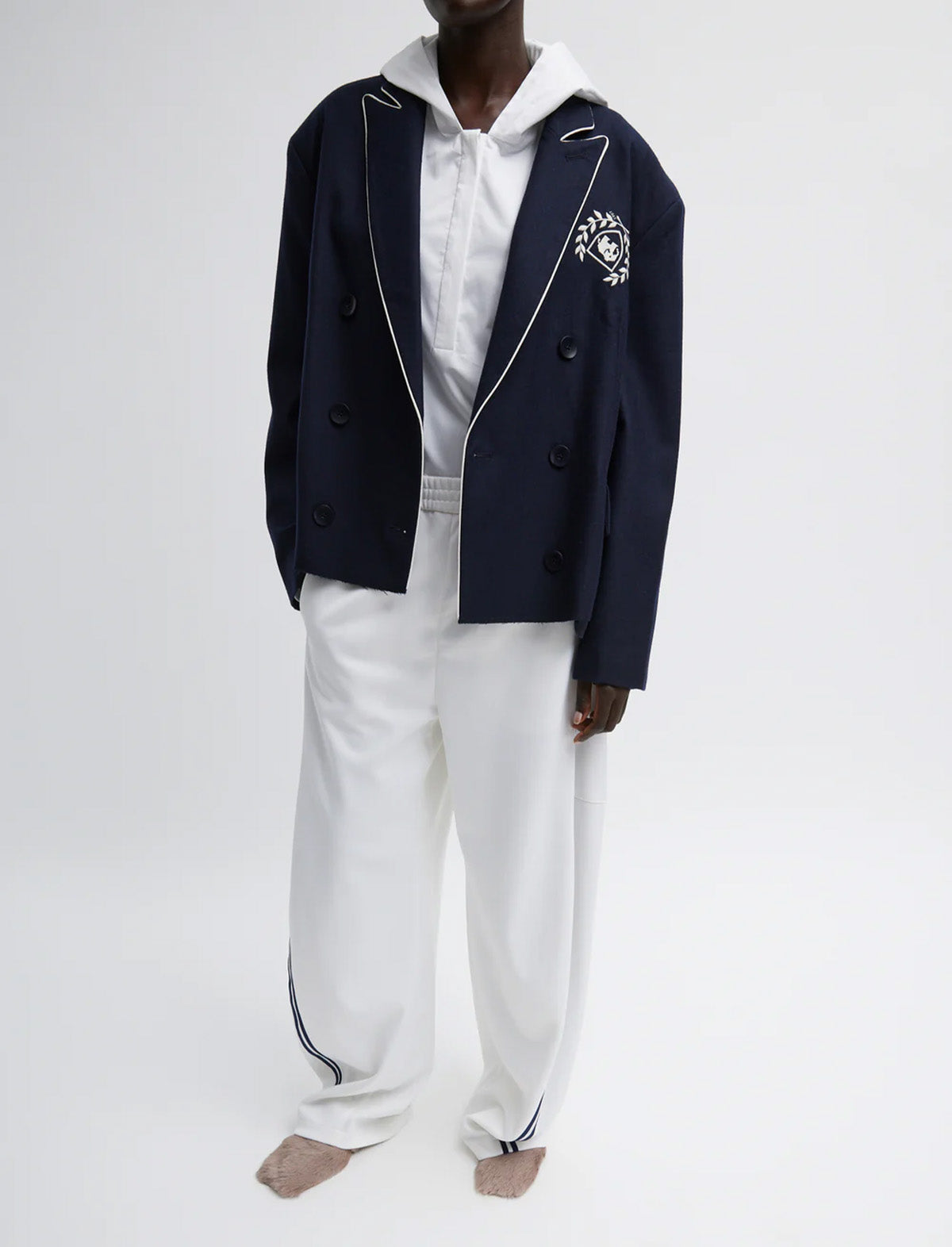 TIBI Superfine Wool Flannel Rene Blazer in Navy