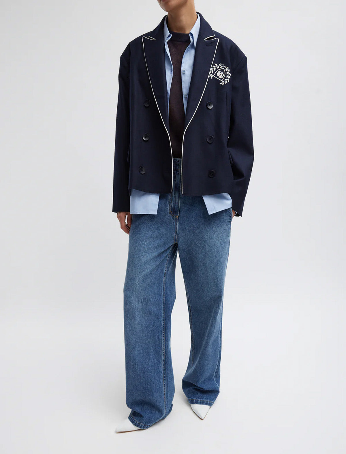 TIBI Superfine Wool Flannel Rene Blazer in Navy