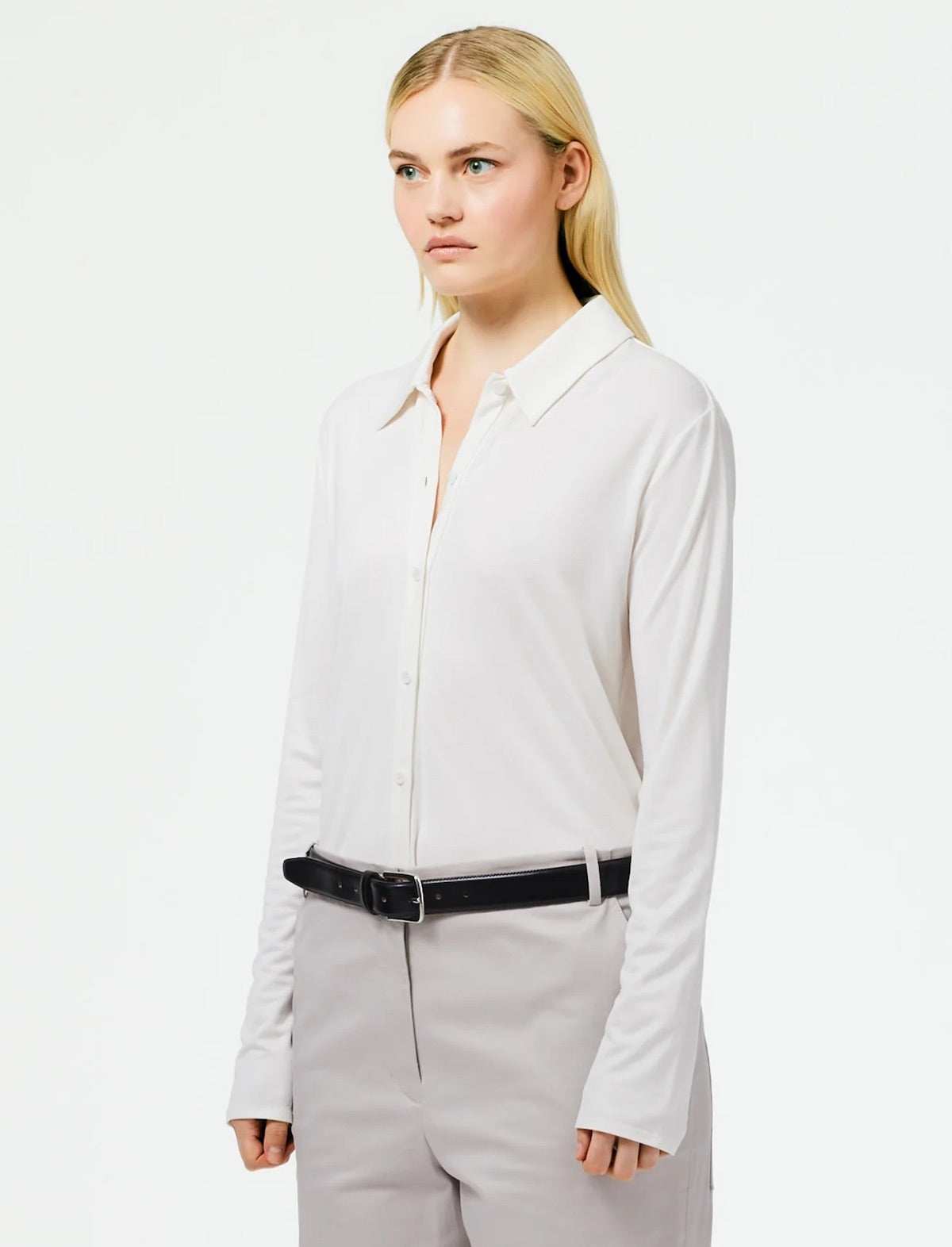 TIBI Deeba Jersey Cupro Slim Shirt in Ivory