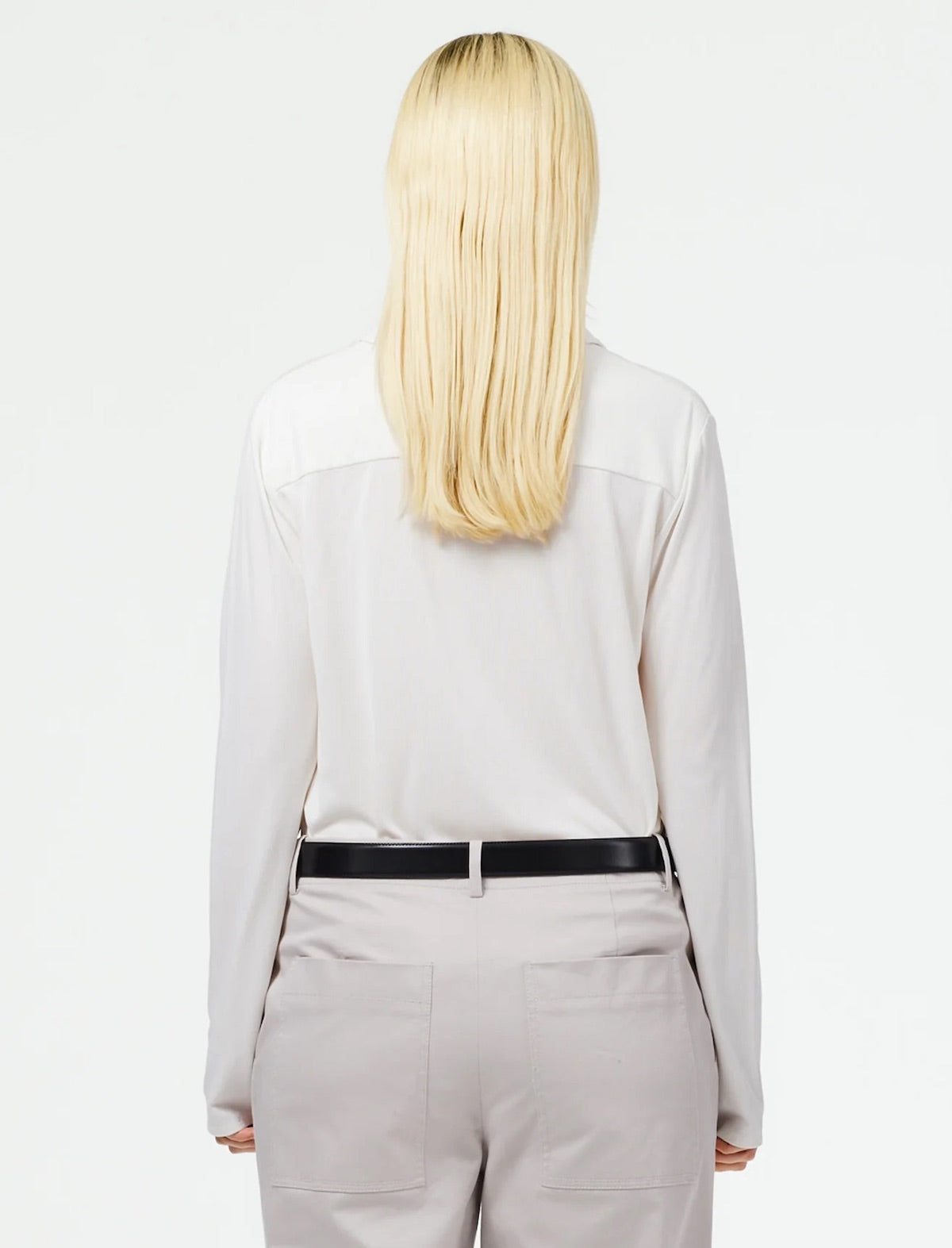 TIBI Deeba Jersey Cupro Slim Shirt in Ivory