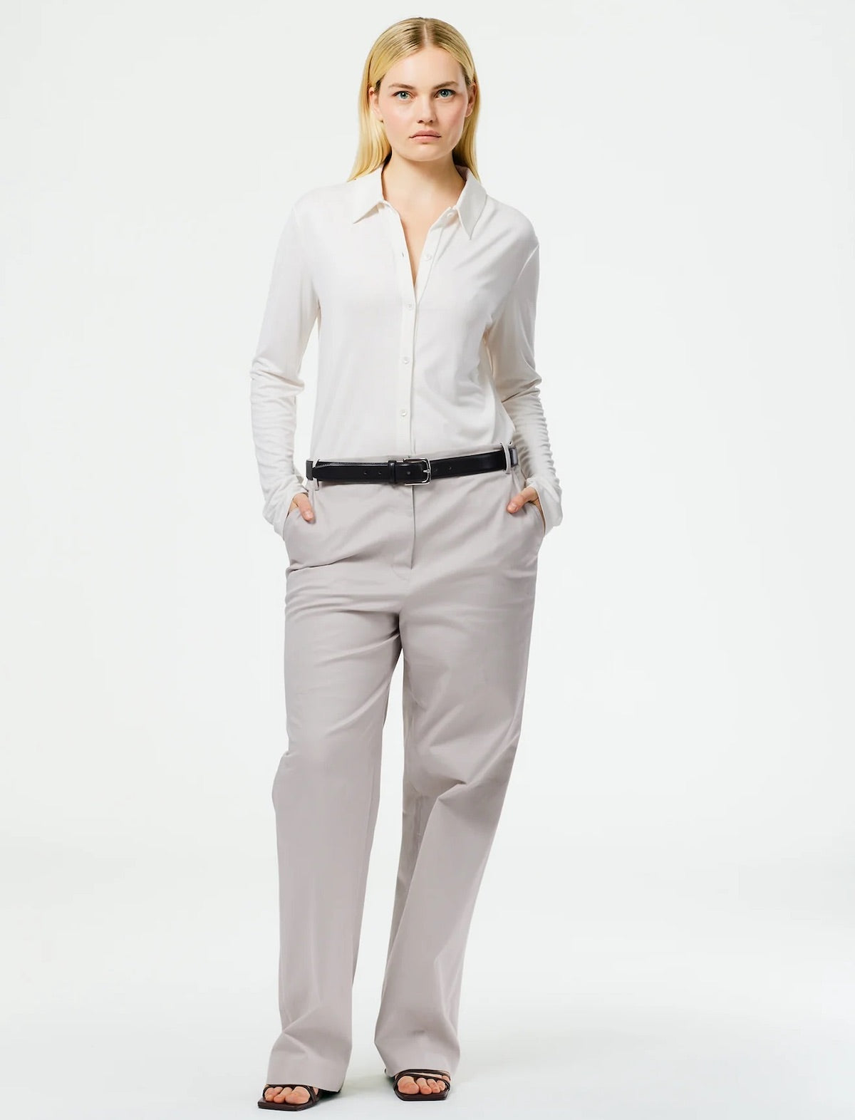 TIBI Deeba Jersey Cupro Slim Shirt in Ivory