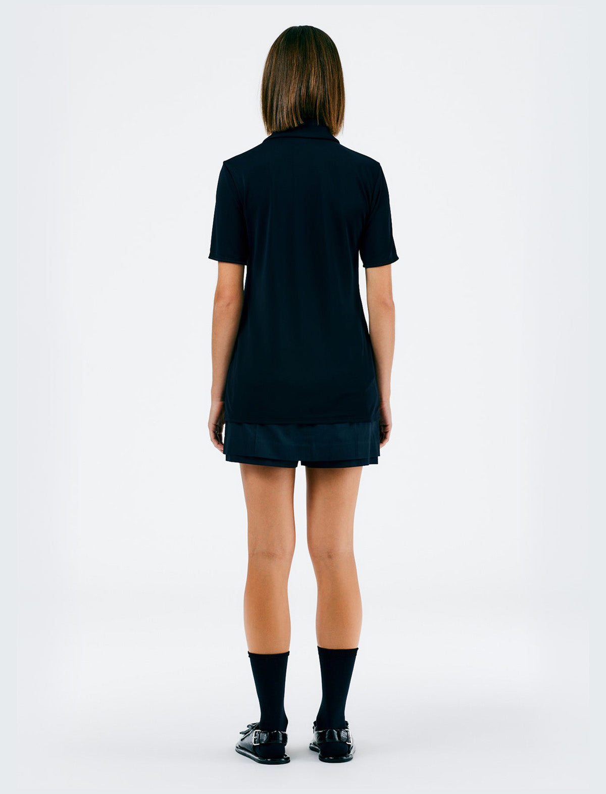 TIBI Harlow Jersey Slim Shirt in Navy