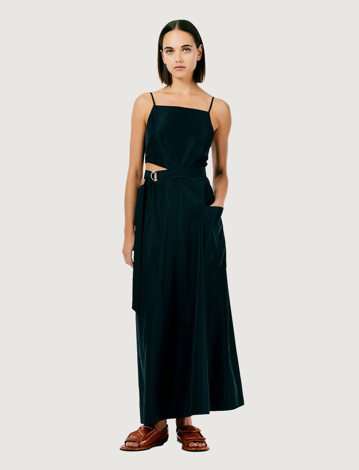TIBI Italian Sporty Nylon Strappy Cut-Out Dress In Black