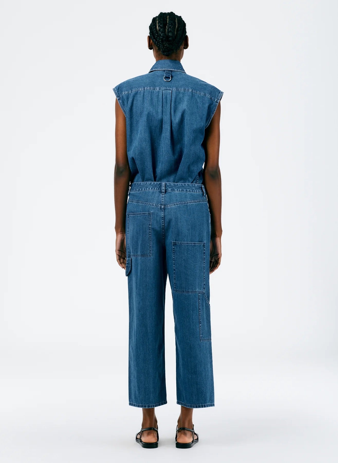 TIBI Stone Wash Denim Cropped Sam Jeans in Blue