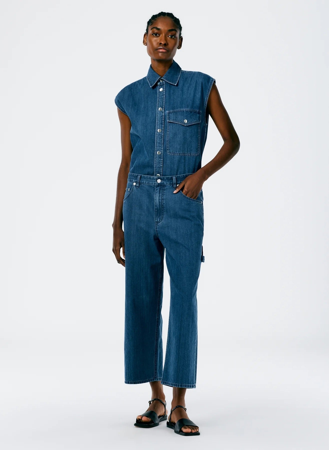 TIBI Stone Wash Denim Cropped Sam Jeans in Blue