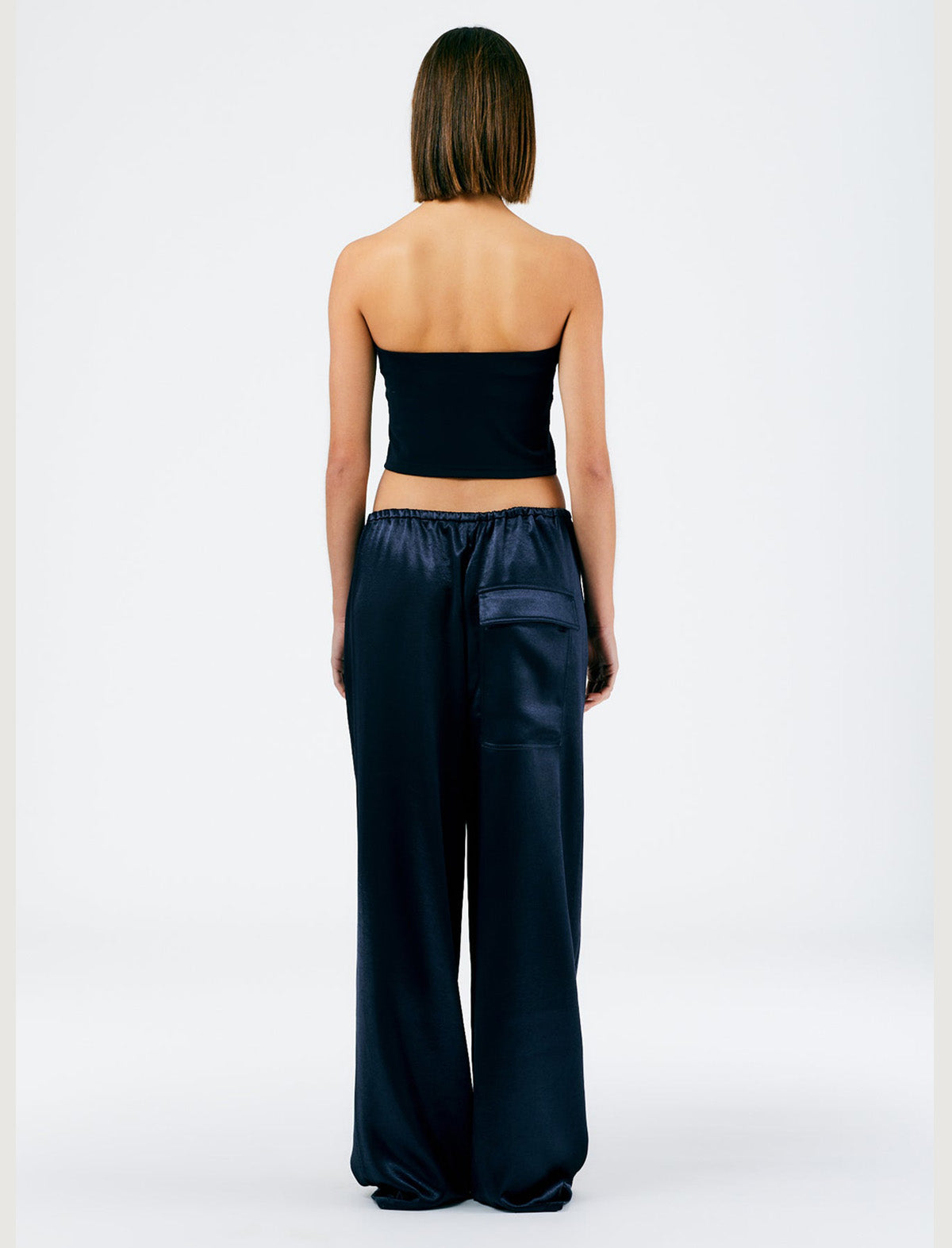 TIBI Summer Satin Wide Leg Pull-On Pants in Navy
