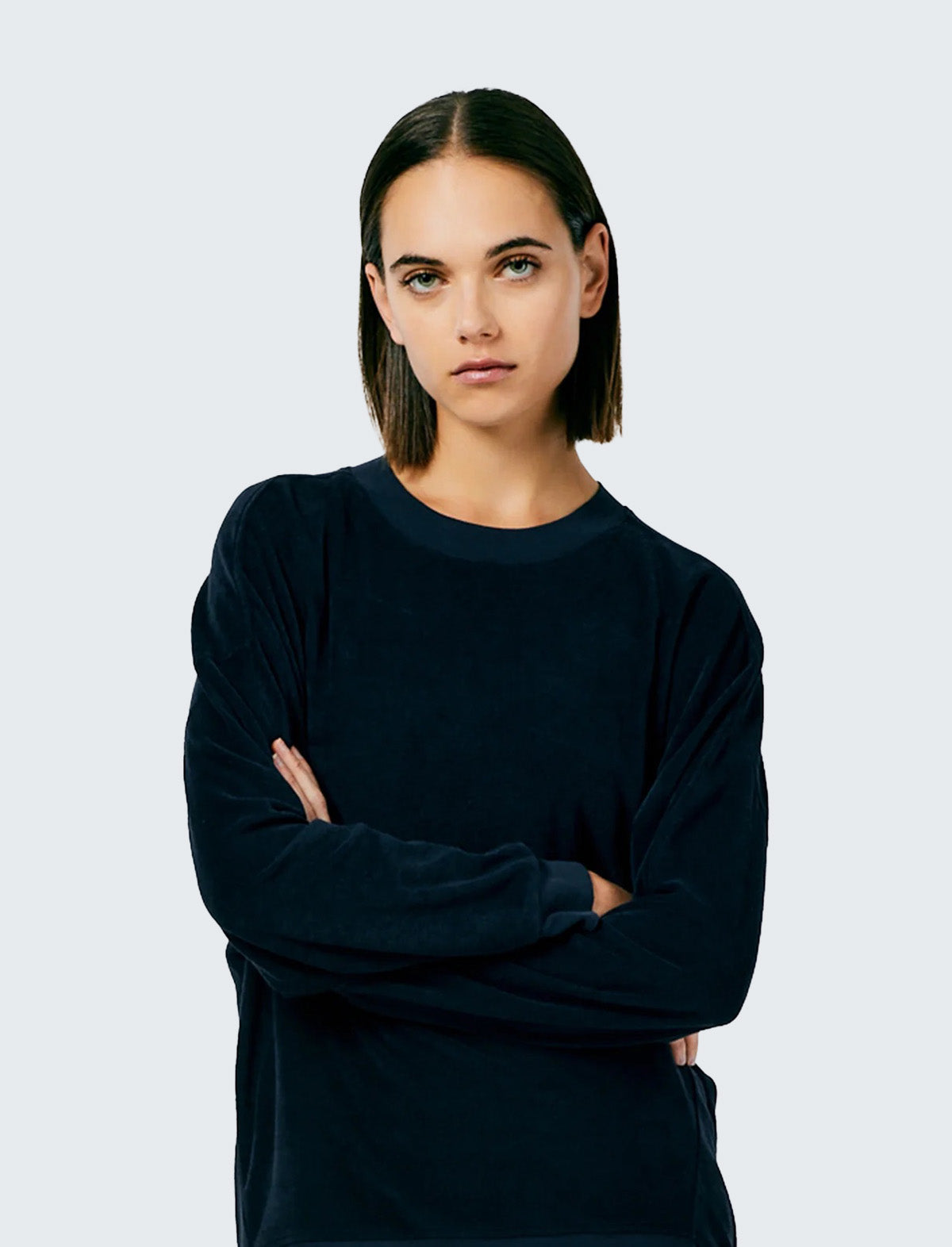 TIBI Summer Terry Crewneck Sweatshirt in Navy