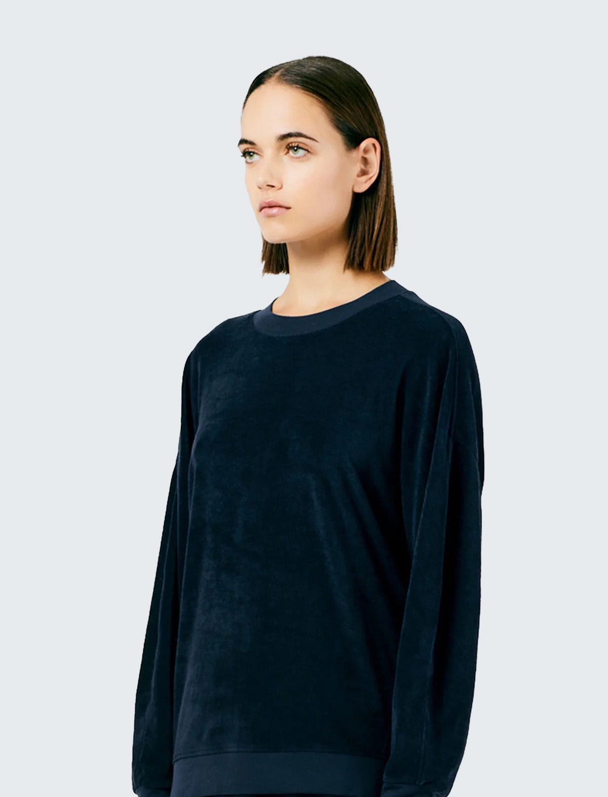 TIBI Summer Terry Crewneck Sweatshirt in Navy