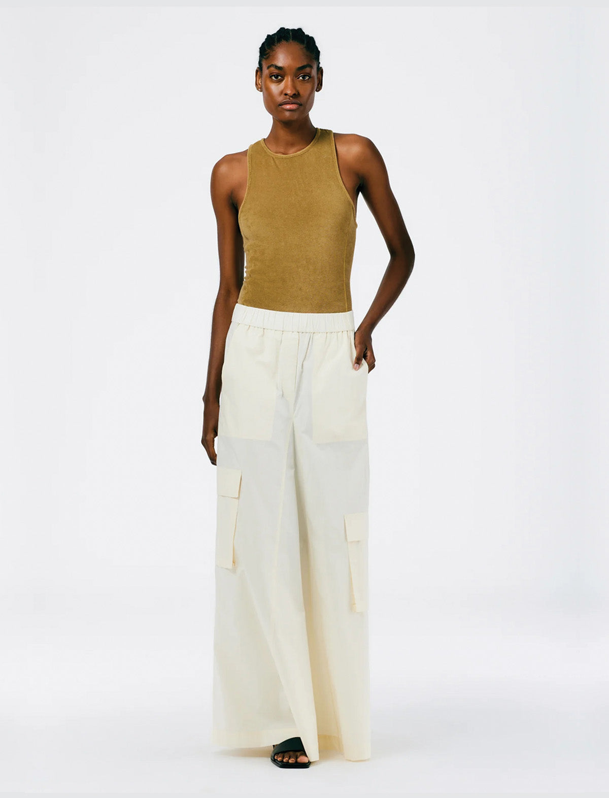 TIBI Vintage Cotton Pull-On Cargo Godet Skirt in Cream