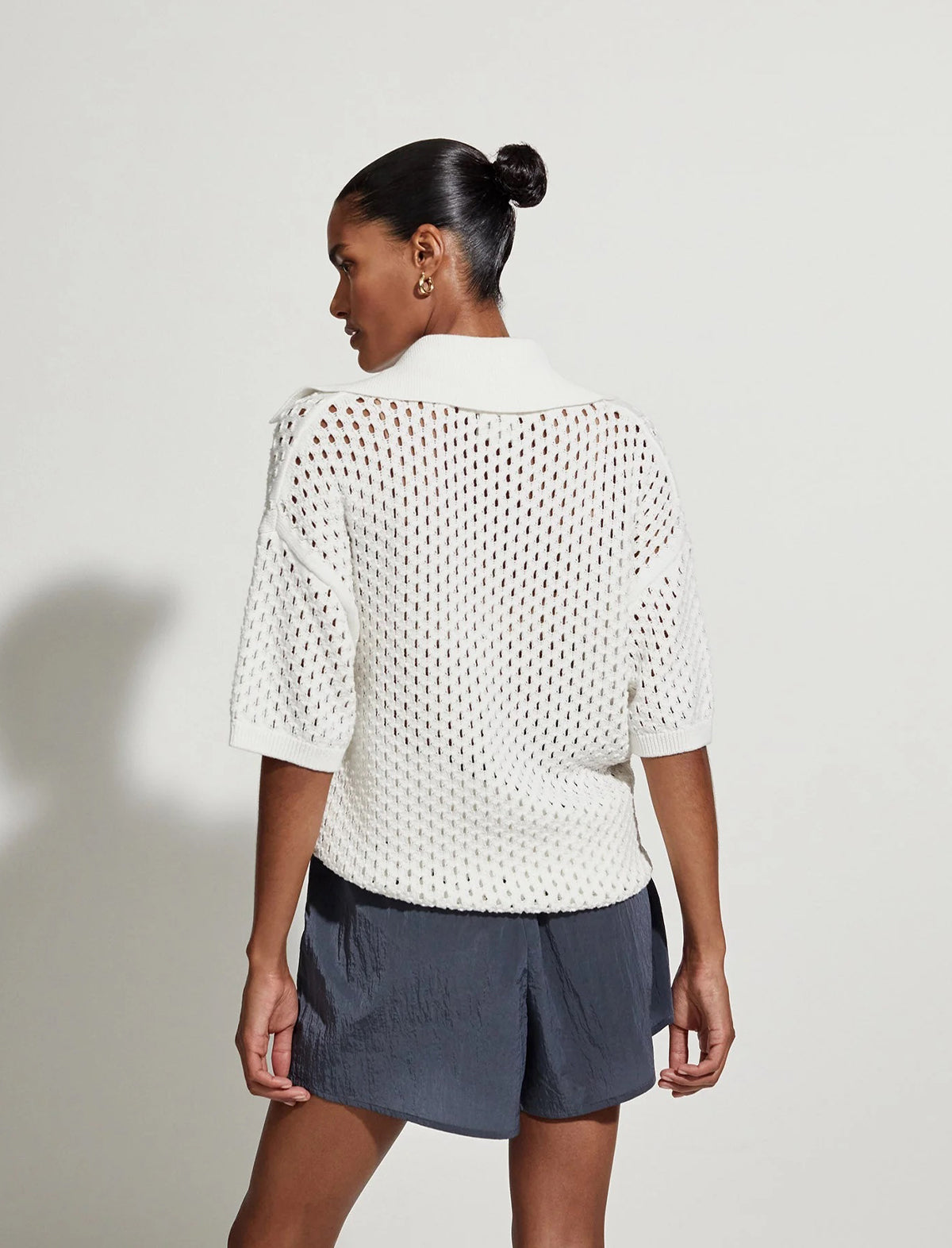 VARLEY Teagan Boxy Knit Polo Sweater In White