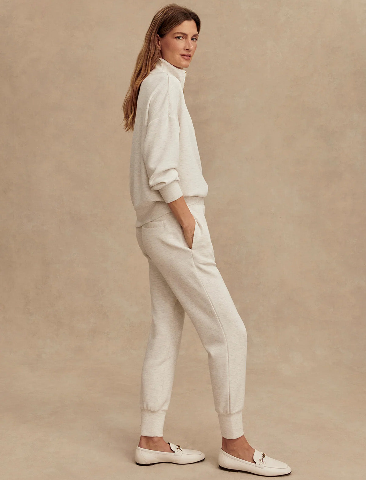 VARLEY The Slim Cuff Pant 27.5" in Ivory Marl