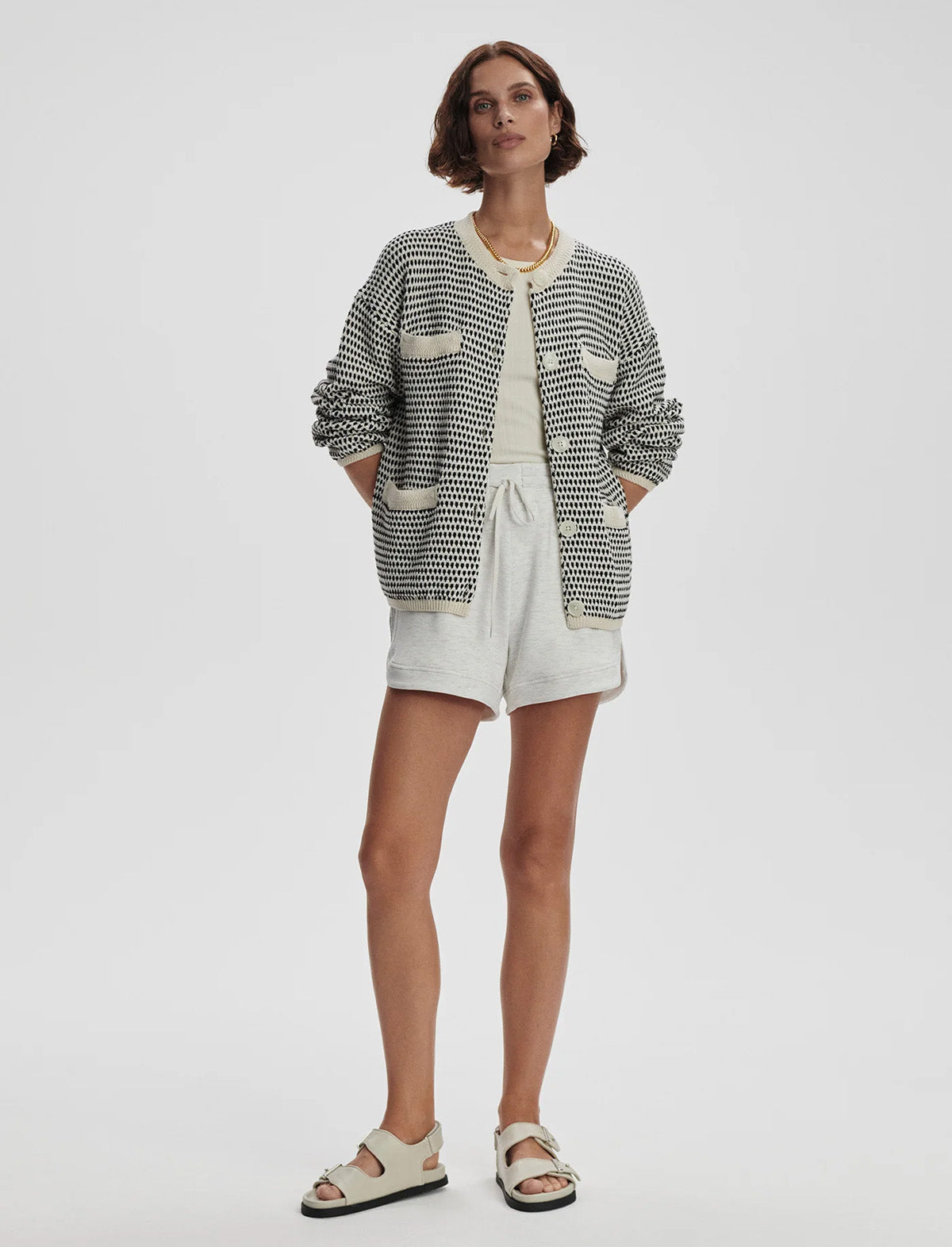 VARLEY Tidewell Textured Knit Jacket in Birch Multi Stitch