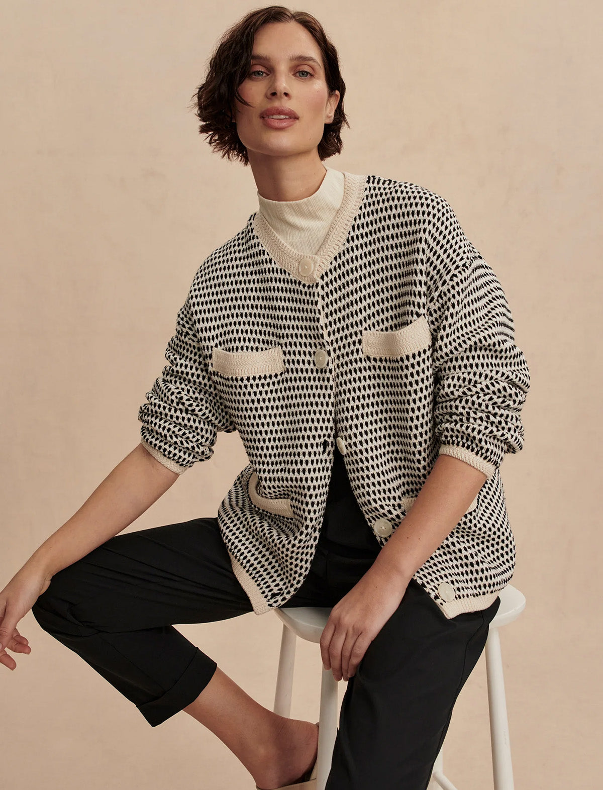 VARLEY Tidewell Textured Knit Jacket in Birch Multi Stitch