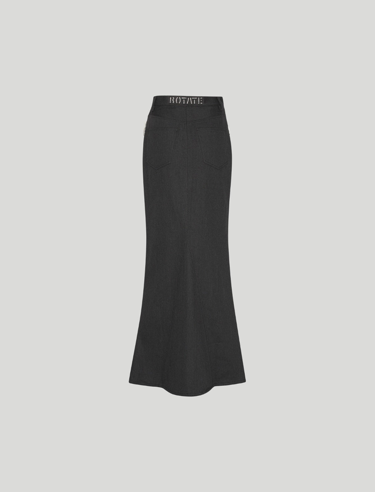 ROTATE BIRGER CHRISTENSEN Crystal Fringe Twill Maxi Denim Skirt in Black