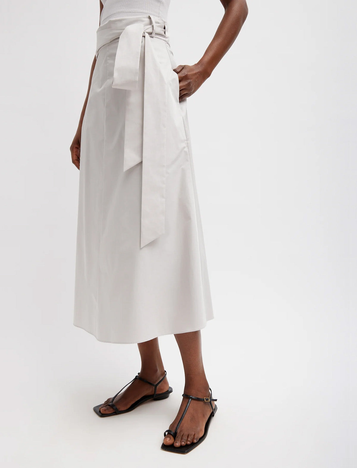 TIBI Eco Poplin Back Wrap Skirt In Stone
