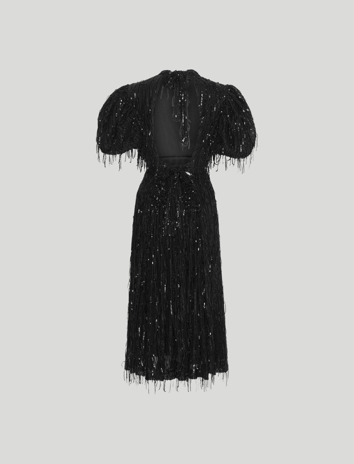 ROTATE Dawn Sequin Fringed Midi Dress in Black