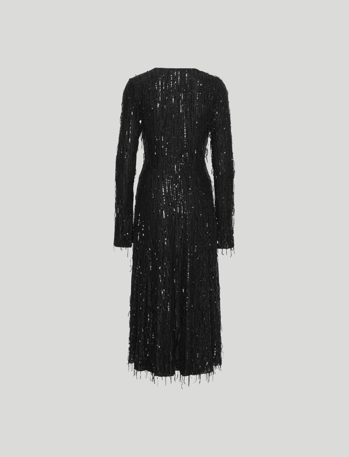 ROTATE Sierra Sequin Fringed Midi Dress in Black