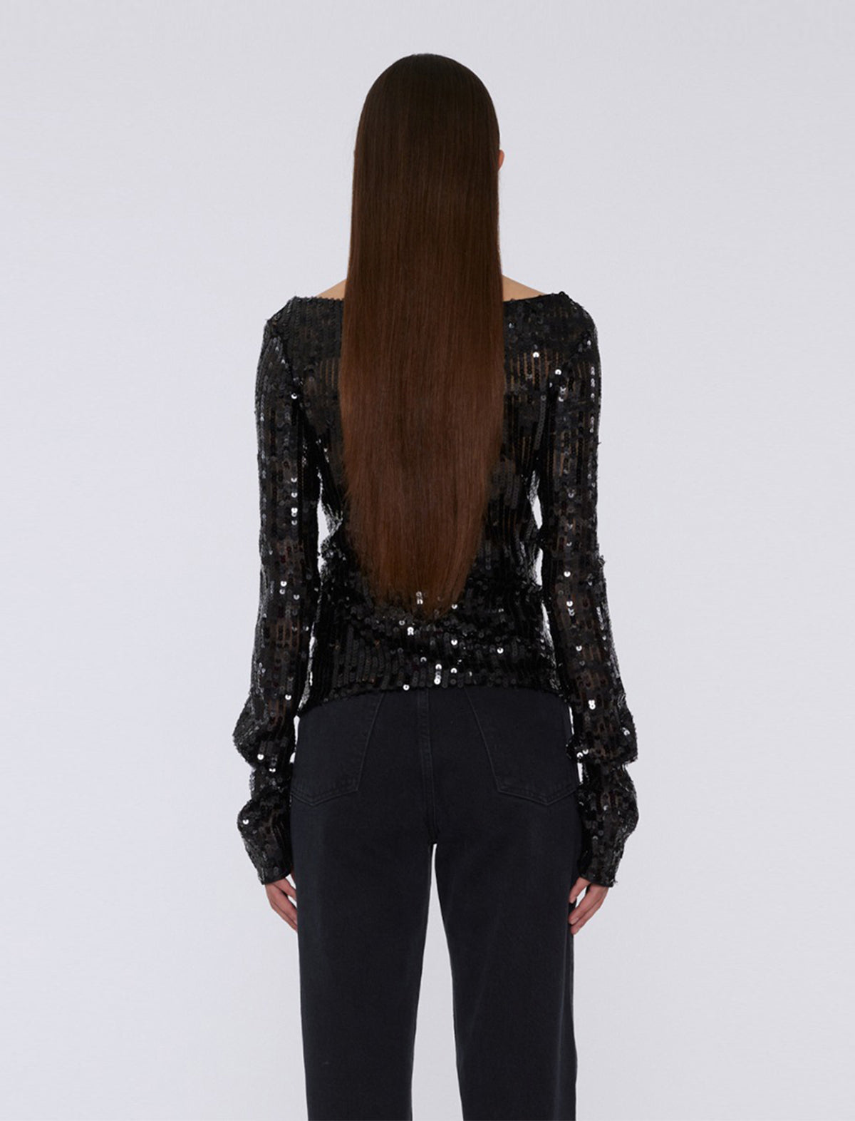 ROTATE BIRGER CHRISTENSEN Sequin Off-Shoulder Blouse in Black