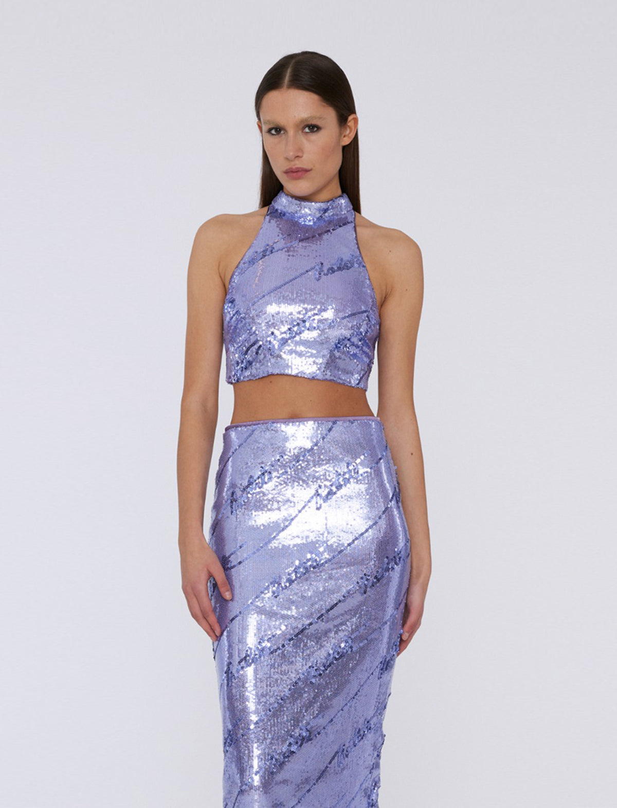 ROTATE BIRGER CHRISTENSEN Sequined High-Neck Top in Violet