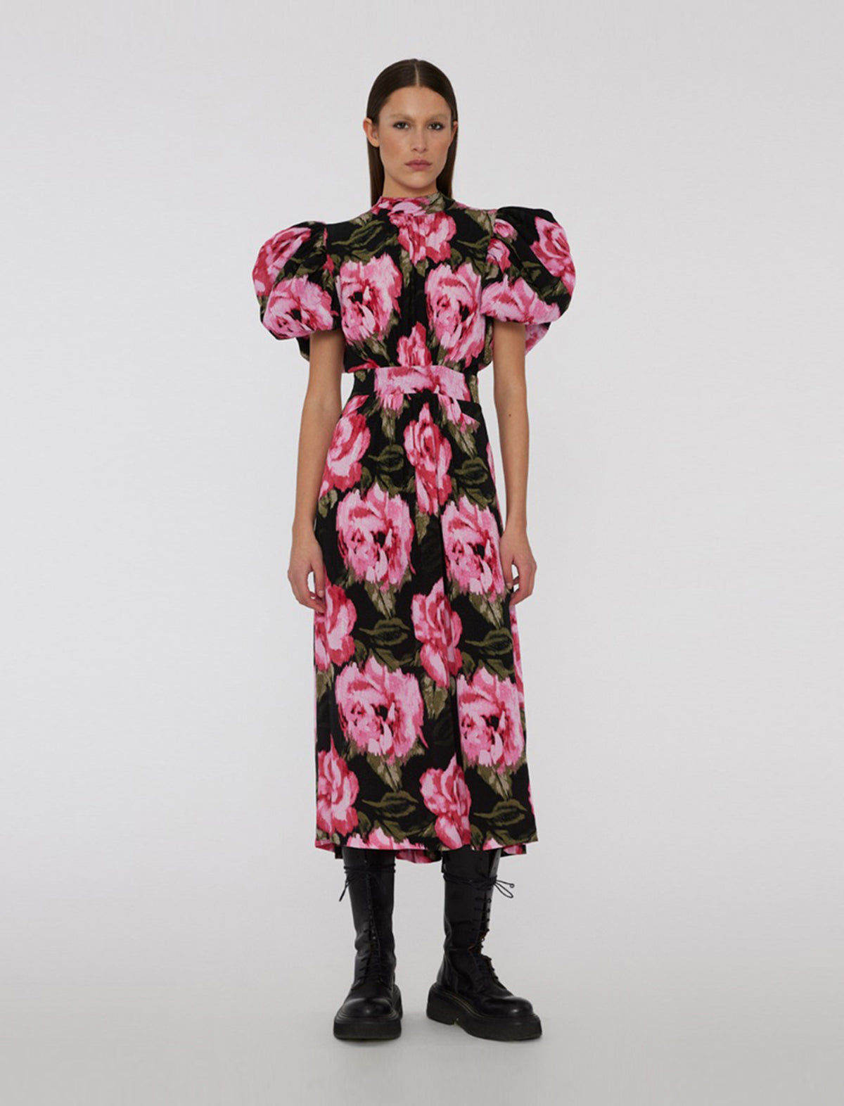 ROTATE BIRGER CHRISTENSEN Jacquard Noon Floral Dress in Black and Red