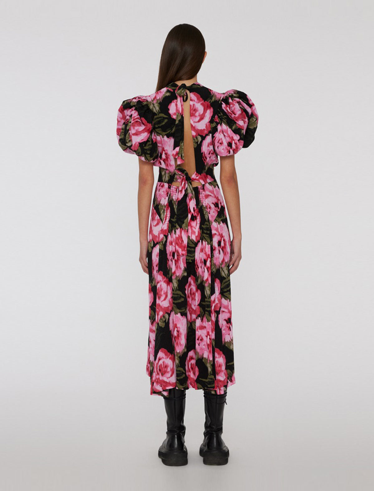 ROTATE BIRGER CHRISTENSEN Jacquard Noon Floral Dress in Black and Red