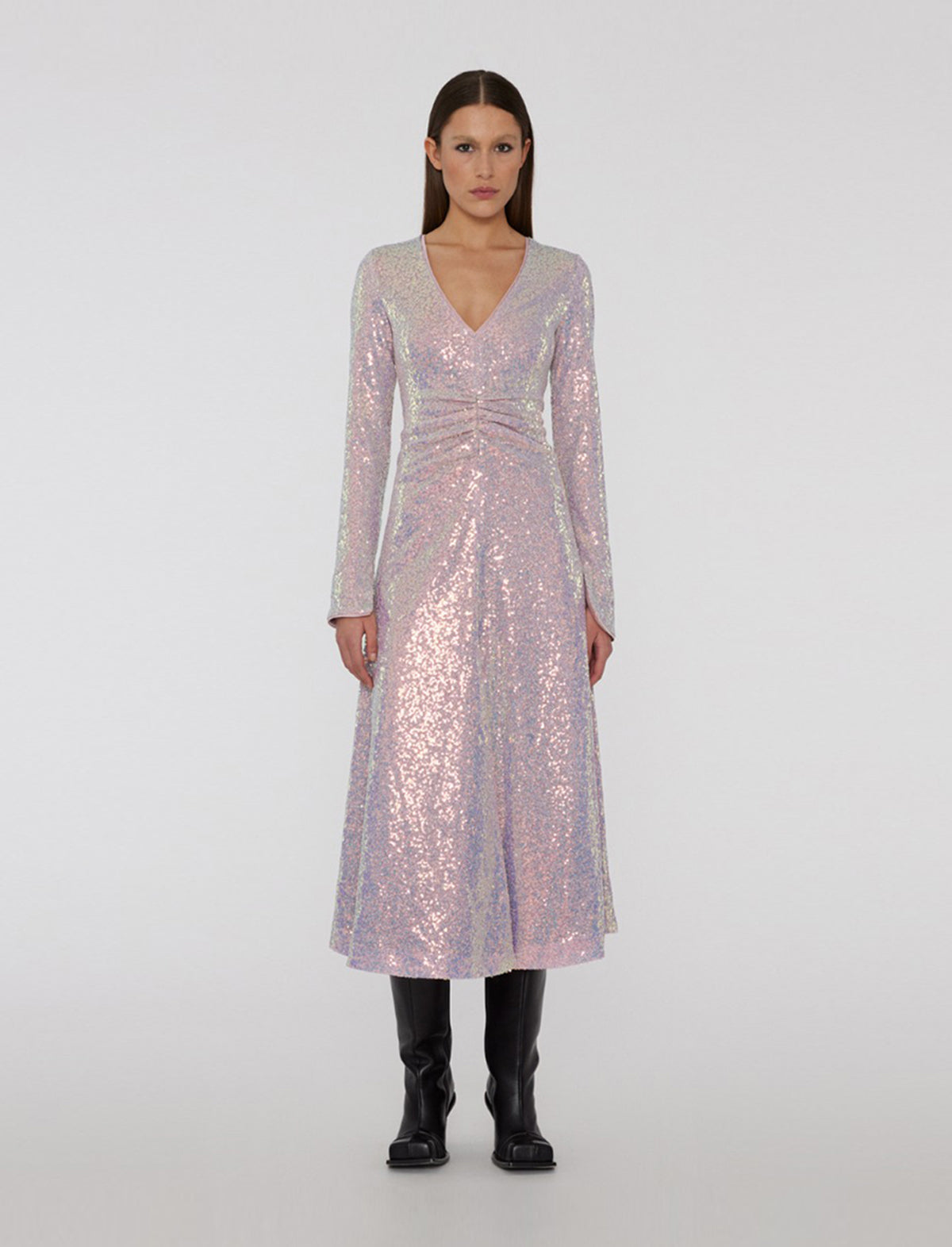 ROTATE Sierra Sequin Midi Dress in Sachet Pink