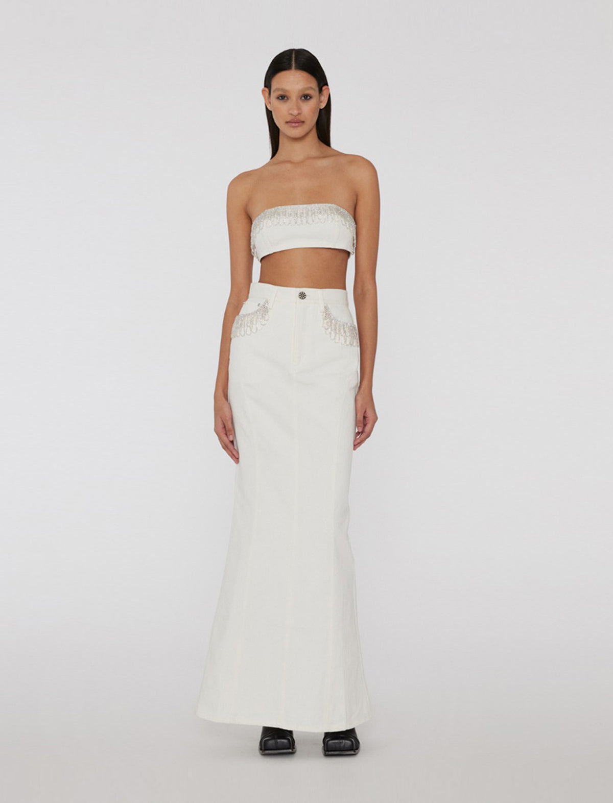 ROTATE BIRGER CHRISTENSEN Twill Maxi Skirt in White