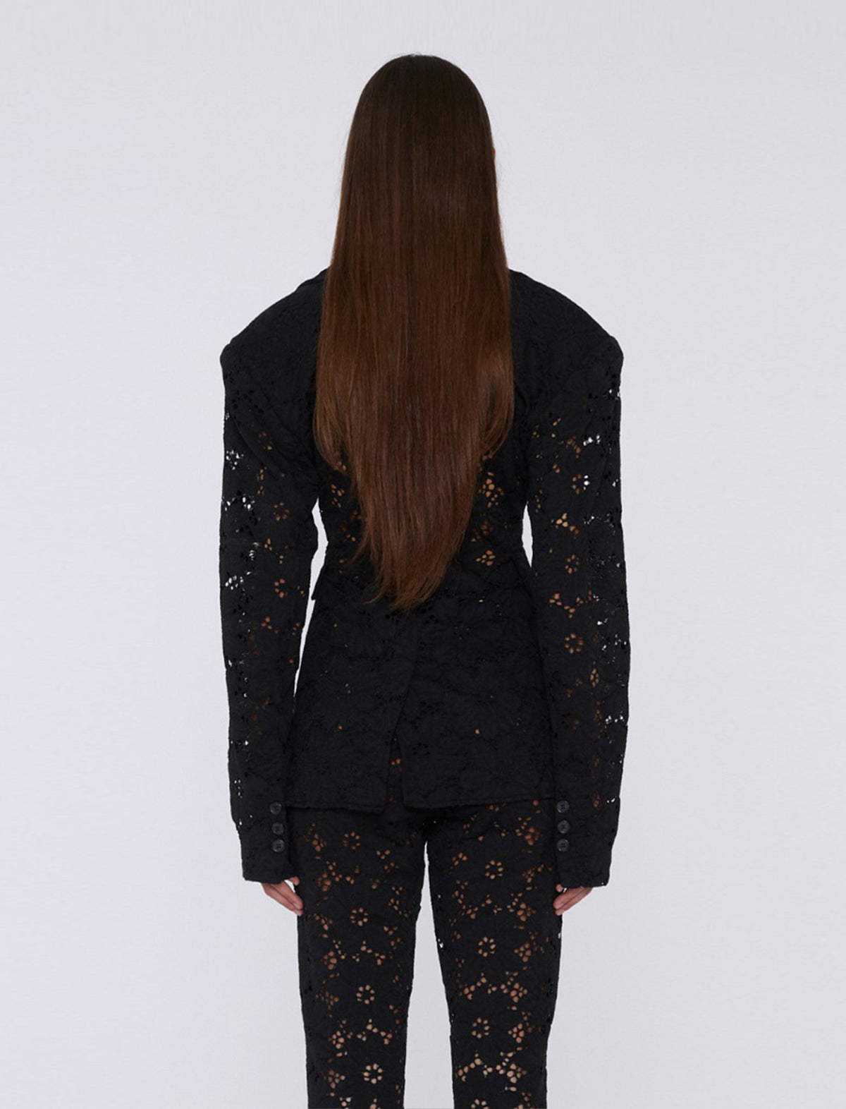 ROTATE BIRGER CHRISTENSEN Lace Figure Fitted Blazer in Black