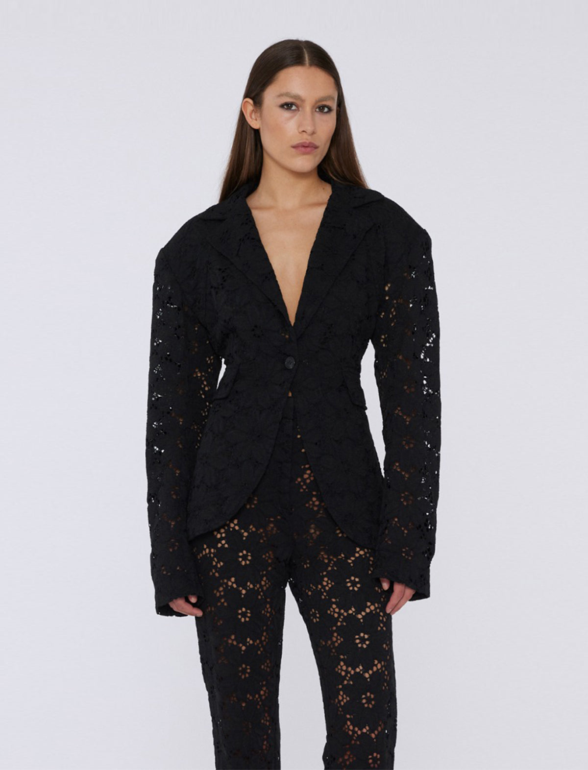 ROTATE Lace Figure Fitted Blazer in Black CLOSET Singapore