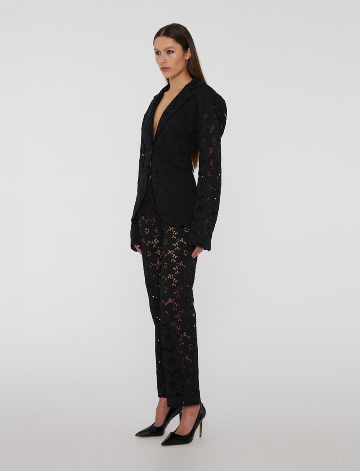 ROTATE BIRGER CHRISTENSEN Lace Figure Fitted Blazer in Black