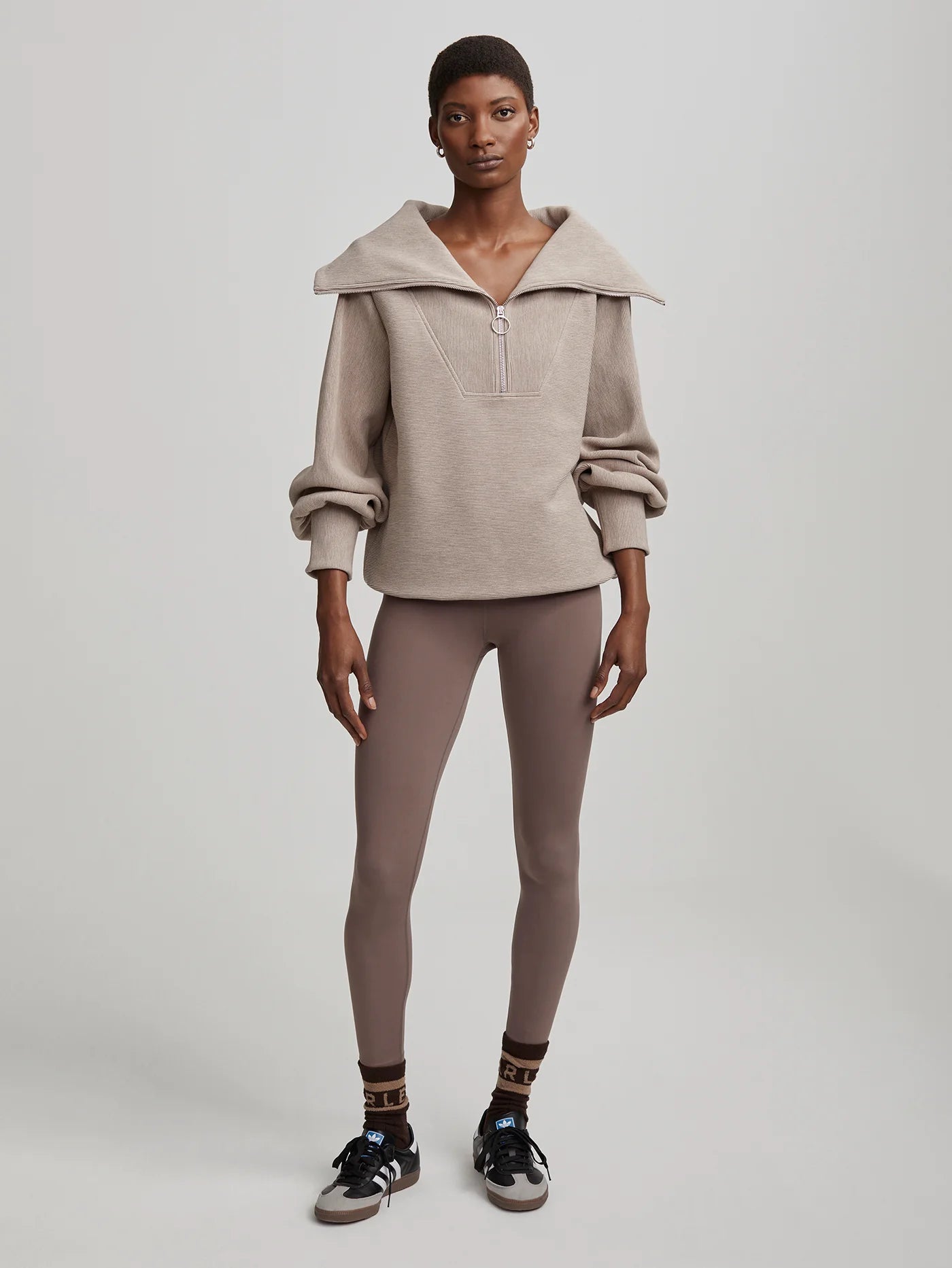 VARLEY Vine Half Zip In Taupe Marl